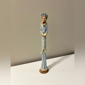 Vintage caroler Elegant Blue and Cream tall Figurine woman
